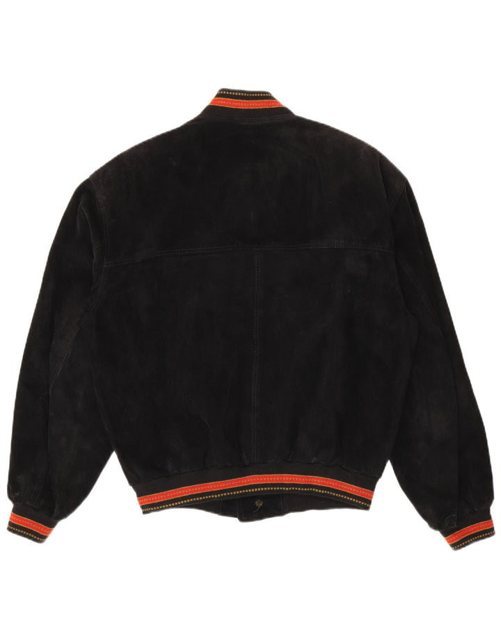 Vintage Herren Wildleder Bomberjacke IT 48 Mittelschwarz gestreiftes Leder