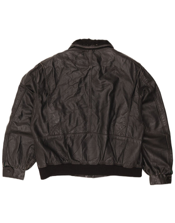 Vintage Herren Lederjacke IT 56 3XL Schwarzes Leder