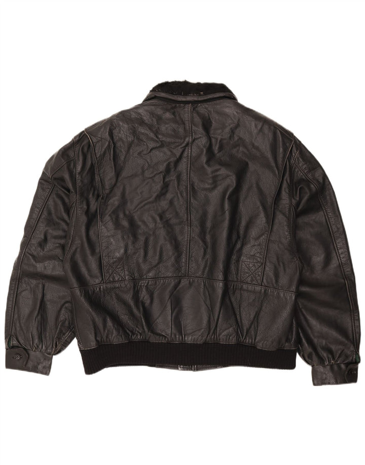 Vintage Herren Lederjacke IT 56 3XL Schwarzes Leder