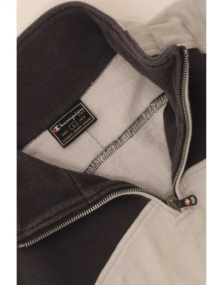 Champion Herren-Sweatshirt mit Reißverschluss am Hals, groß, Grau, Farbblock