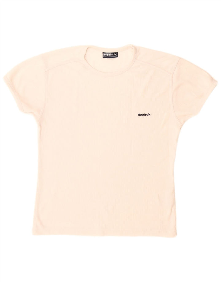Reebok Damen T-Shirt Top UK 12 Medium Weiß Polyester