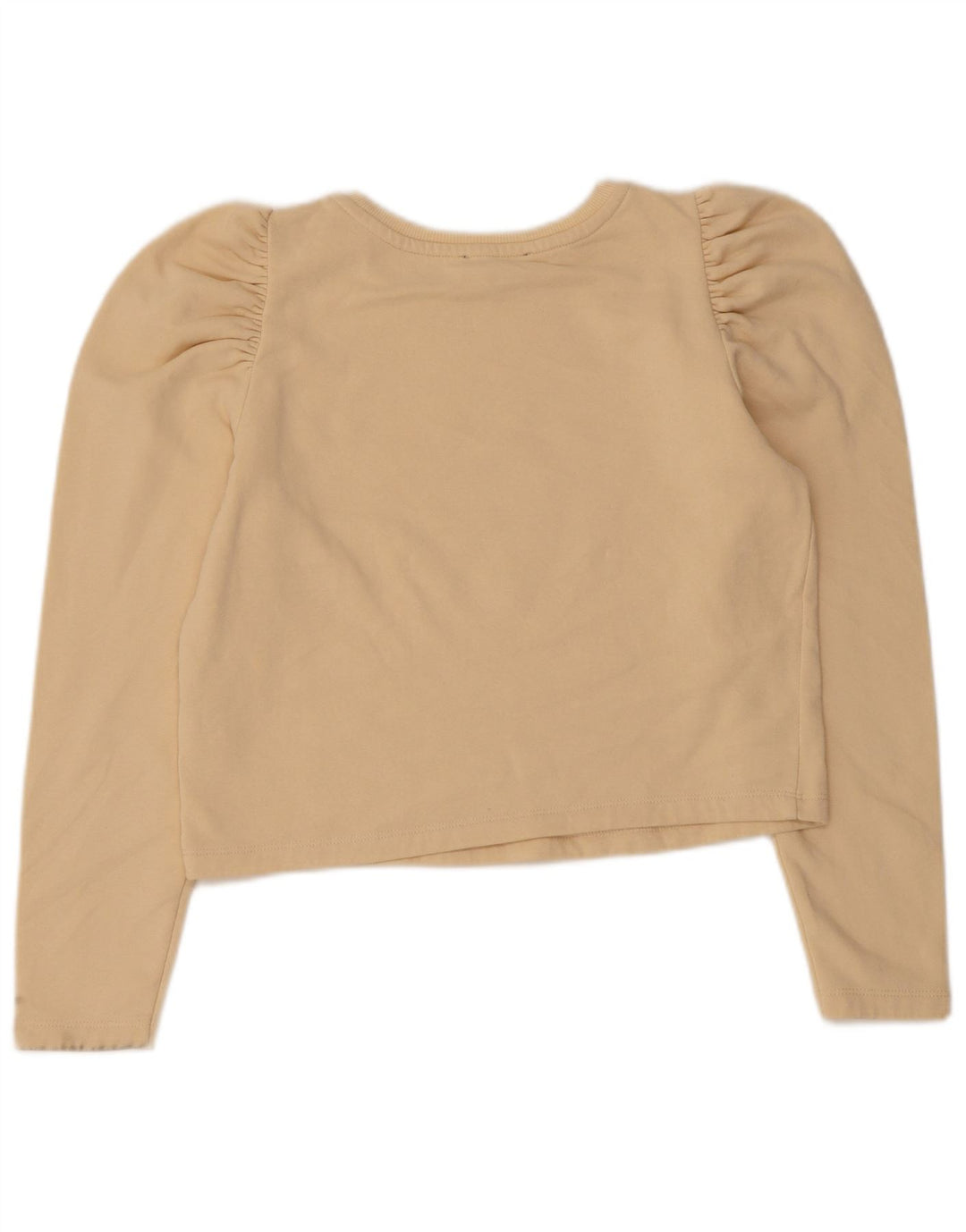 Zara Damen Crop Top Langarm UK 10 Small Beige Baumwolle