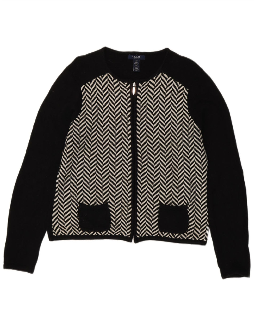 CHAPS Damen-Cardigan-Pullover UK 14 Große schwarze Fischgräten-Baumwolle