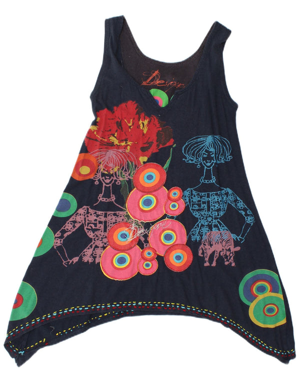 Desigual Damen ärmelloses Tunikakleid UK 12 Medium Navy Blue Geometrisch