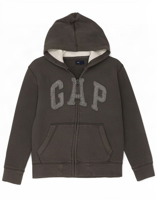 Gap Jungen-Kapuzenpullover mit grafischem Reißverschluss, 8–9 Jahre, graue Baumwolle