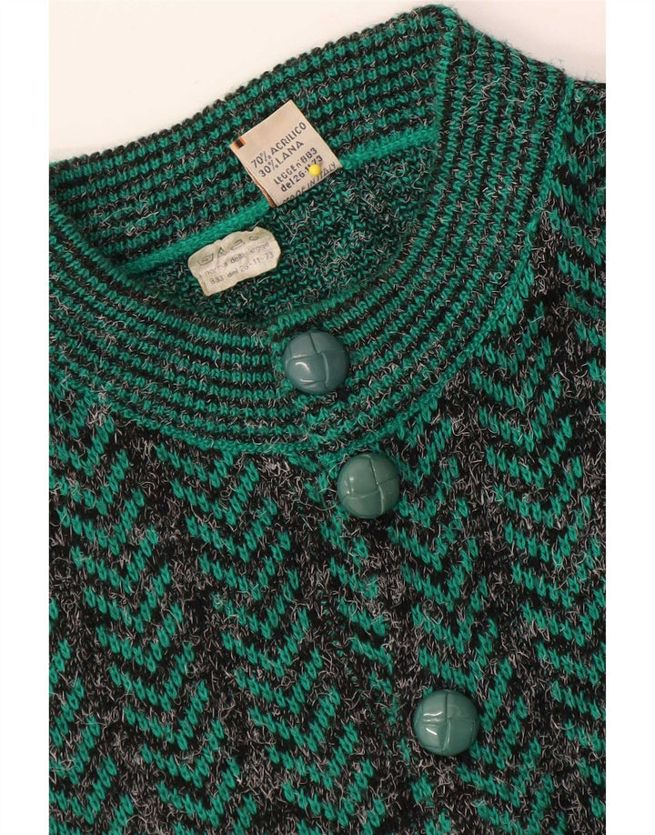 Vintage Herren-Strickjacke mit normaler Passform, Mittelgrünes Chevron-Acryl