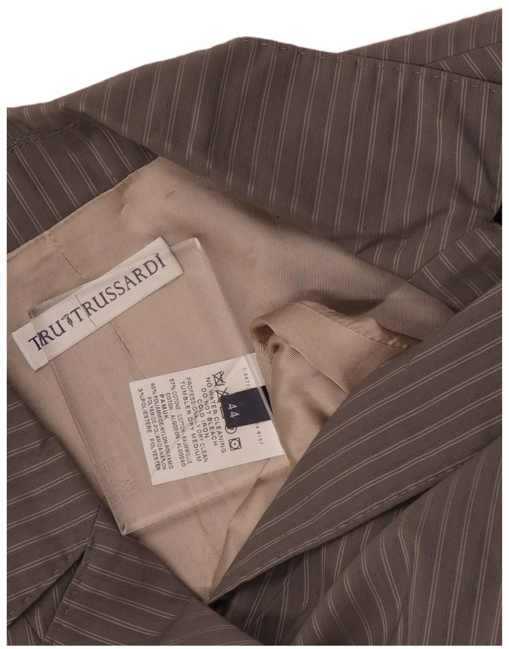 TRUSSARDI Damen 2-Knopf-Blazerjacke IT 44 mittelgraue Nadelstreifen-Baumwolle