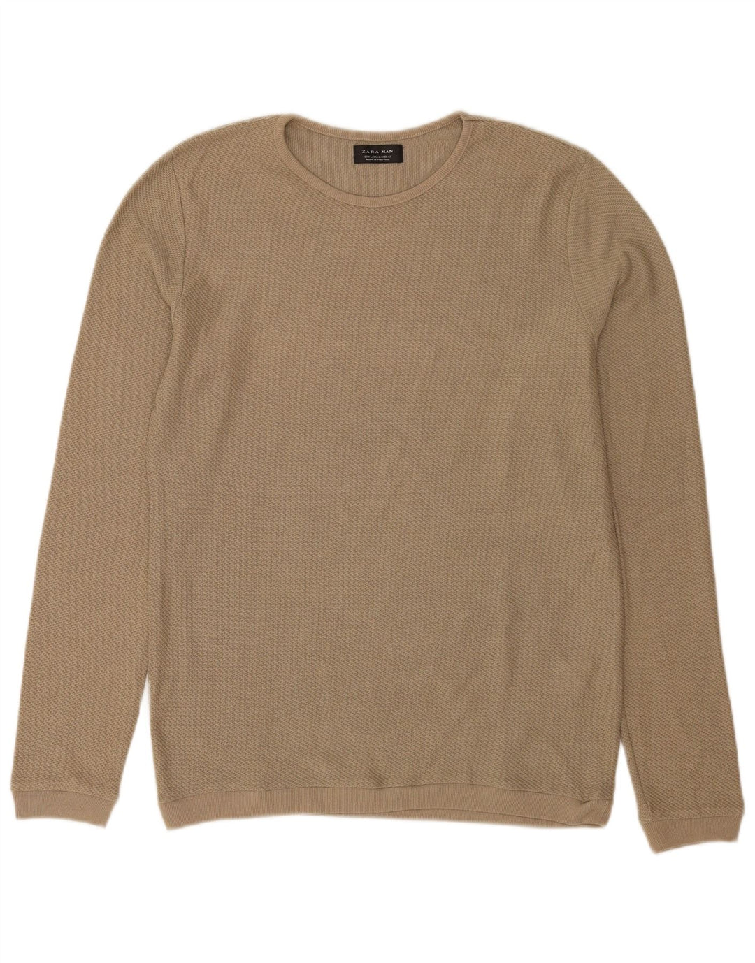 Zara Herren-Pullover mit Rundhalsausschnitt, groß, Khaki, Polyester