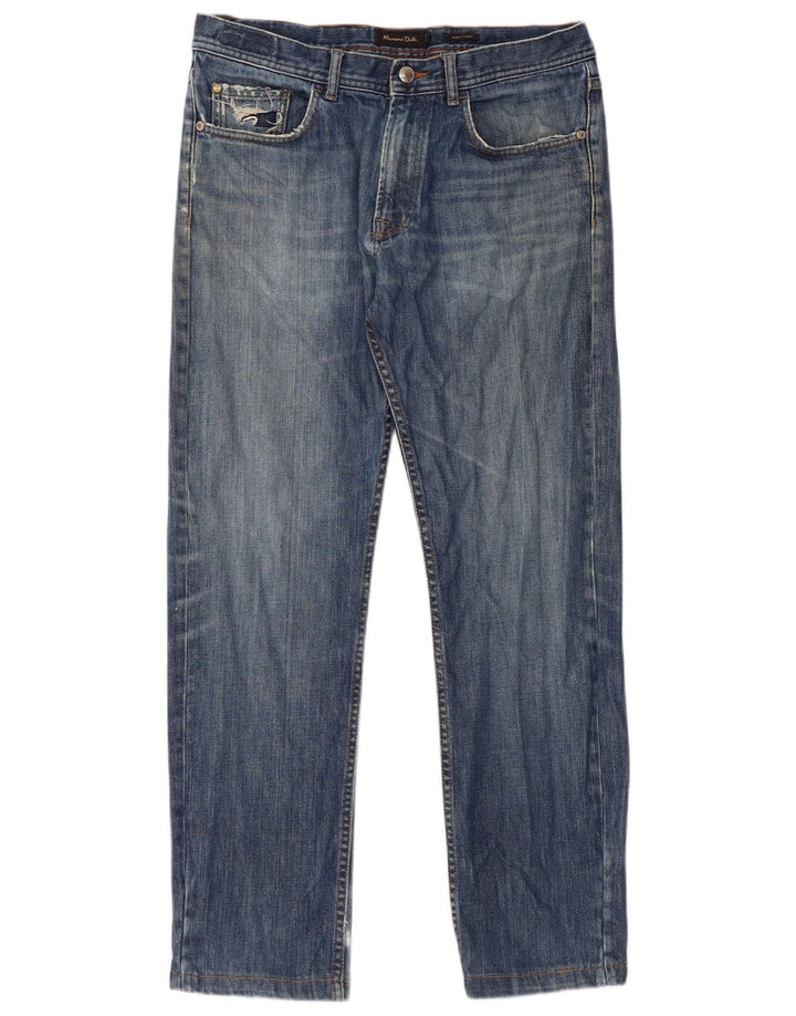 Massimo Dutti Herren Distressed Straight Jeans EU 42 Large W32 L29 Blau