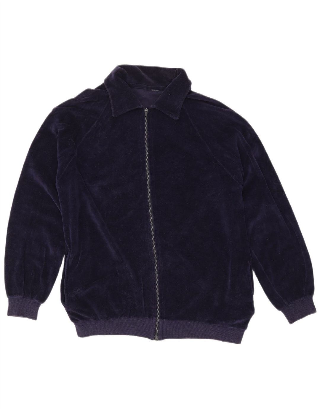 VINTAGE Damen Trainingsanzug Top Jacke UK 16 Große marineblaue Baumwolle