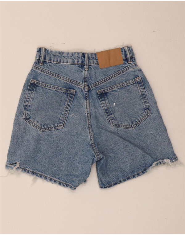 Zara Damen Jeansshorts mit hoher Taille, EU 34, 2XS, W24, blaue Baumwolle