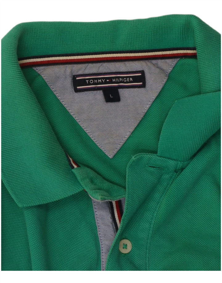 TOMMY HILFIGER Mens Graphic Polo Shirt Large Green