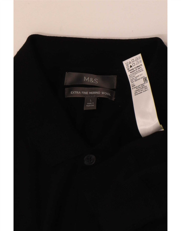 Marks & Spencer Herren-Strickjacke, groß, schwarze Merinowolle