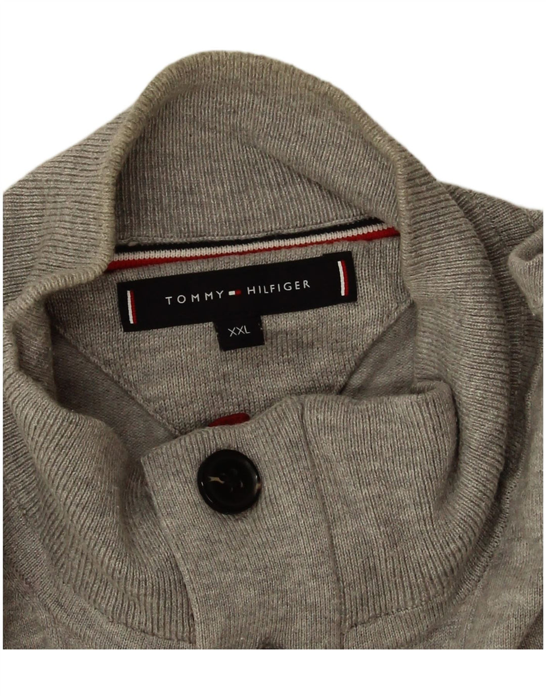Tommy Hilfiger Herren-Pullover mit Knopfkragen, 2XL, graue Baumwolle