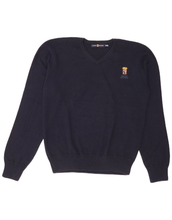 Marina Militare Mens V-Neck Jumper Sweater 3XL Navy Blue Cotton