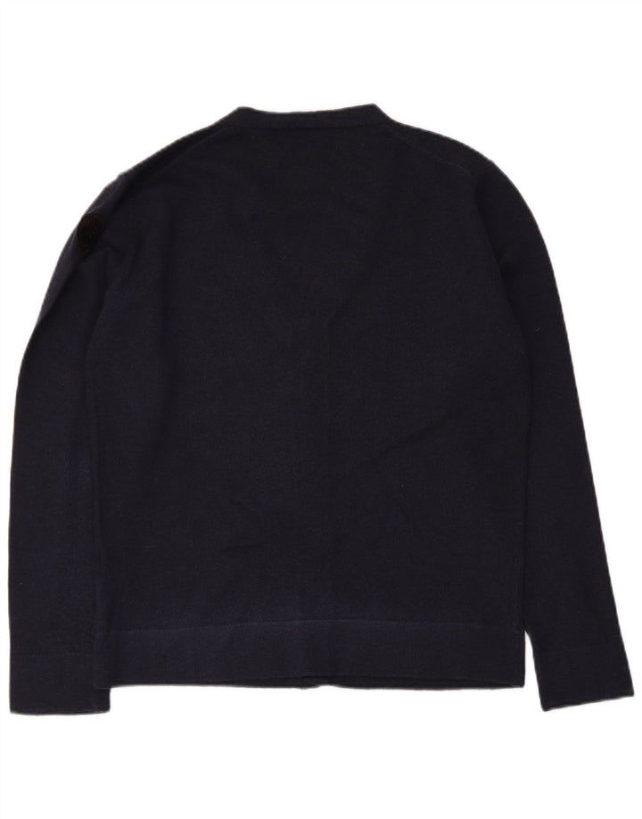 Blauer Damen-Cardigan-Pullover UK 14 Große marineblaue Wolle