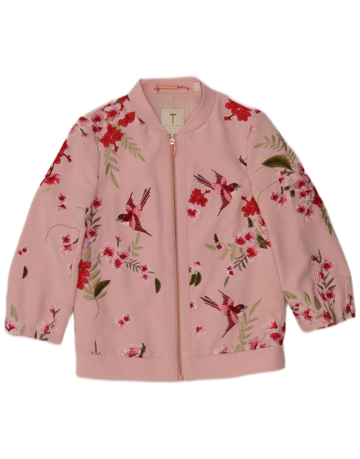 TED BAKER Damen-Cardigan mit lockerer Passform, Größe 1 XS, rosa Blumenmuster, Polyester