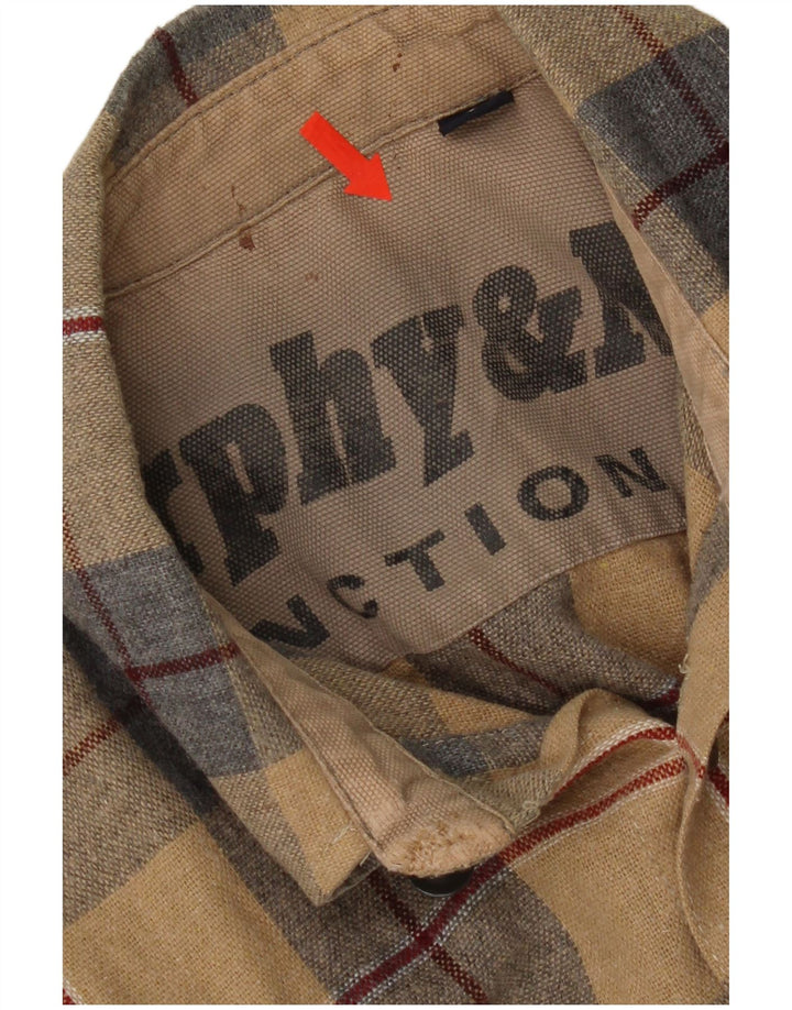 Murphy & Nye Herren-Flanellhemd, klein, beige, kariertes Acryl