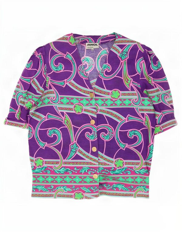 Vintage Damen Kurzarm-Hemdbluse IT 50 XL Lila Paisley