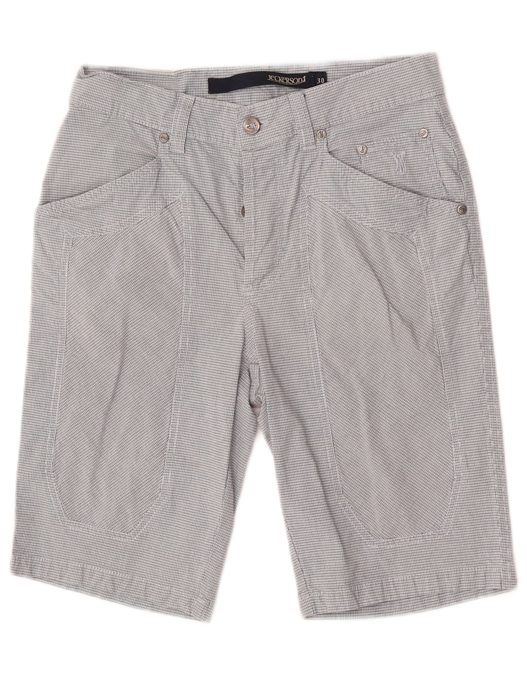 Jeckerson Herren-Bermudashorts W30 mittelblau karierte Baumwolle