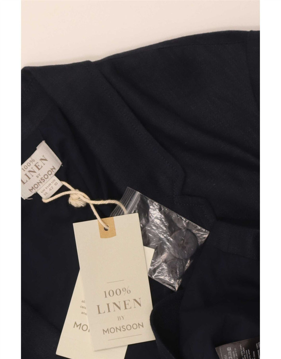 Monsoon Damen-Blazerjacke mit 1 Knopf, UK 14, Größe L, marineblaues Leinen