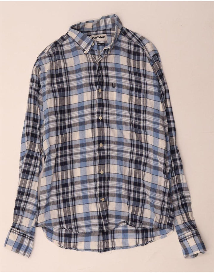 BARBOUR Herren-Hemd mit maßgeschneiderter Passform, Mittelblau kariertes Leinen