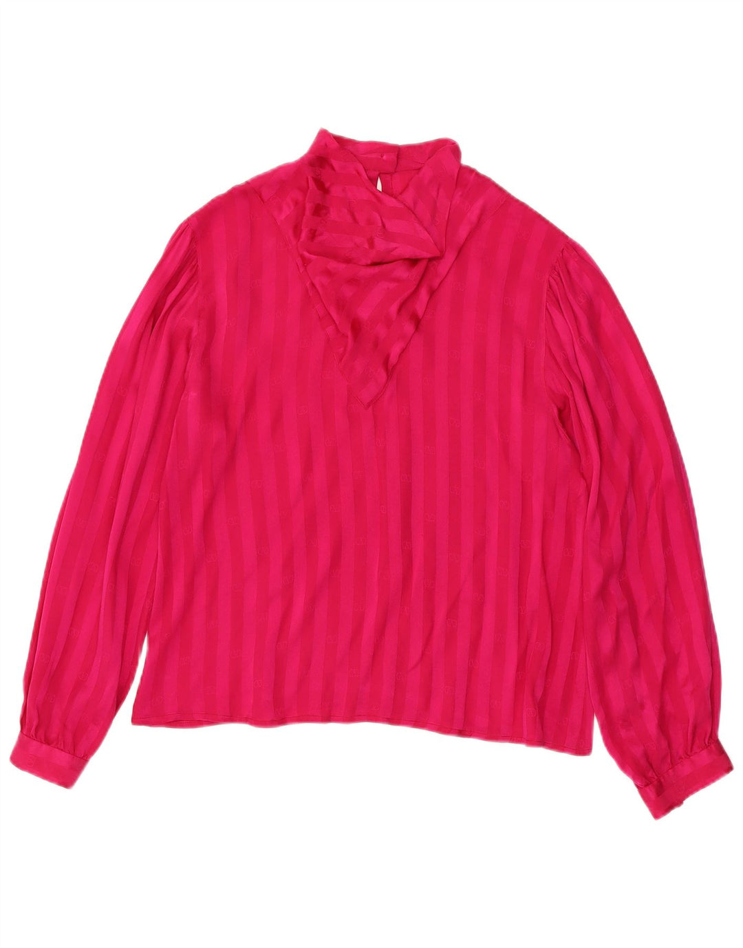 Vintage Damen LangarmBluse Top UK 12 Mittelrosa gestreift