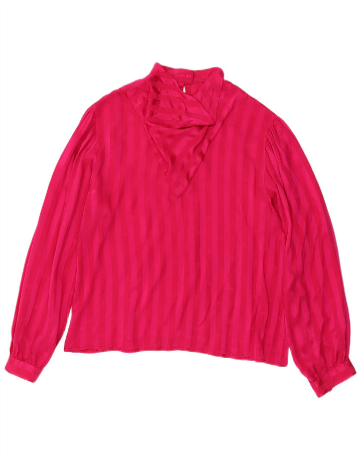 Vintage Damen LangarmBluse Top UK 12 Mittelrosa gestreift