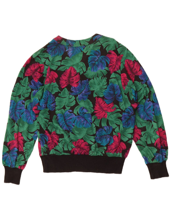 Vintage Damen LangarmBluse Top UK 16 Großes grünes Blumenmuster