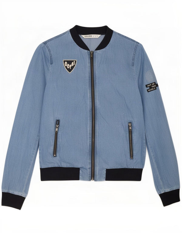 Grafische Bomberjacke für Damen von Zara, UK 6, XS, Blau, Colourblock-Lyocell