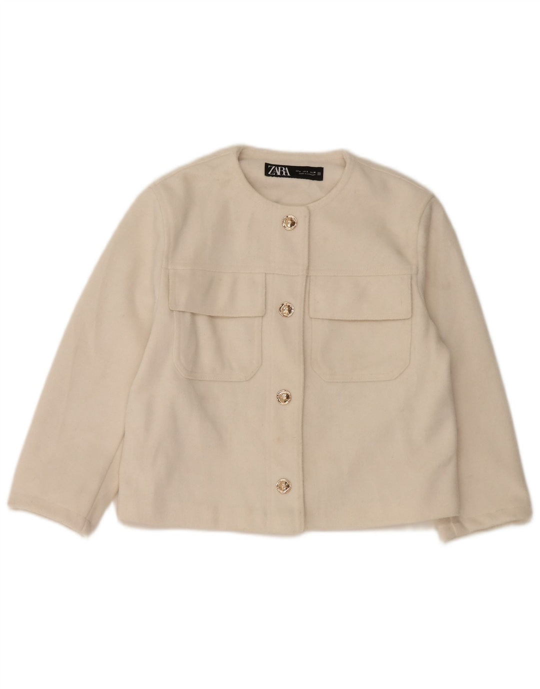 Zara Womens 4 Button Crop Blazer Jacke UK 10 Small Weiß Polyester