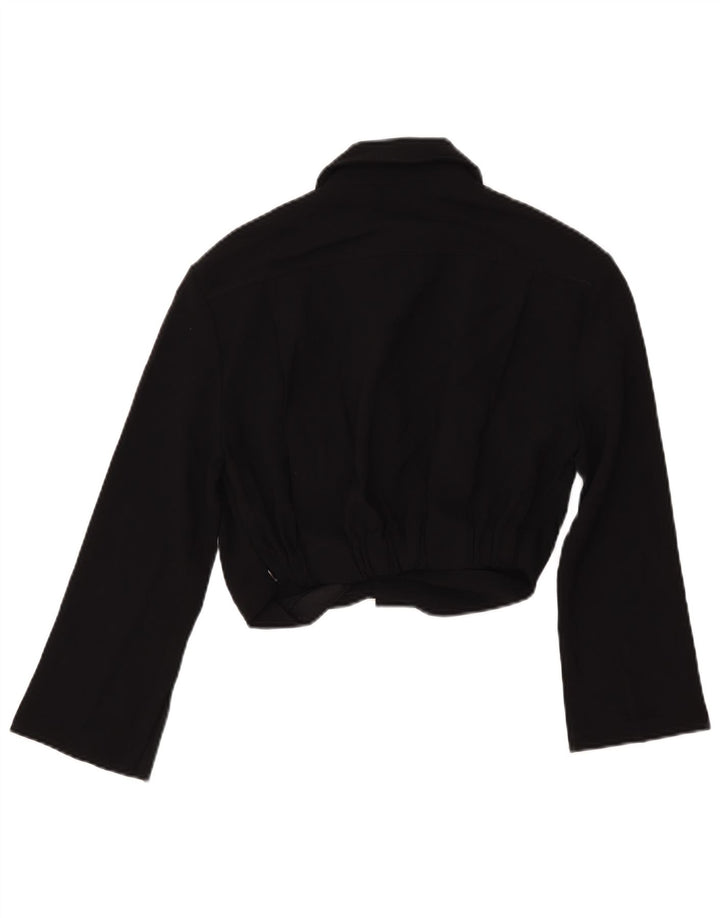 ZARA Damen Crop 3/4-Ärmel-Hemdbluse UK 10 Small Schwarz Polyester