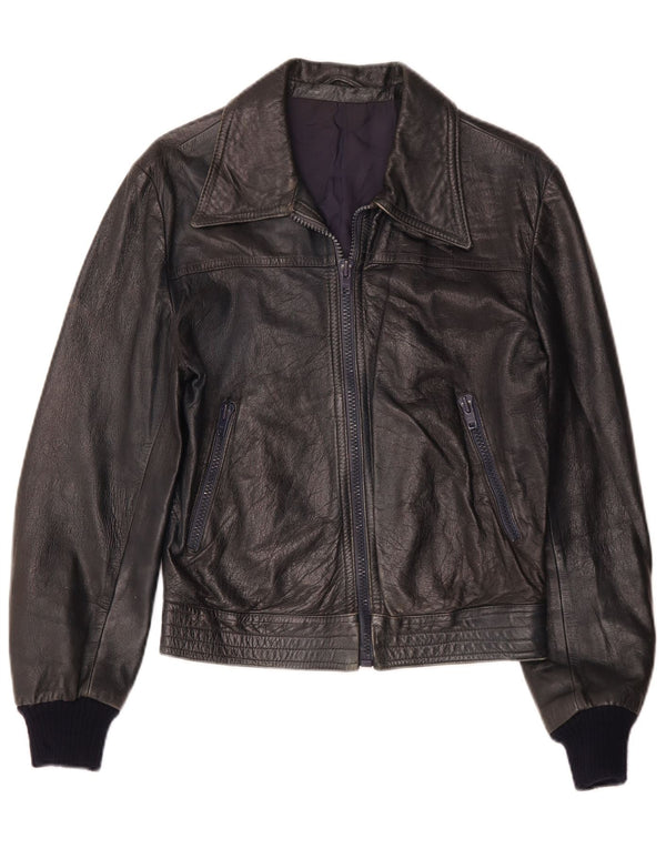 Vintage Damen Lederjacke IT 52 2XL Marineblau