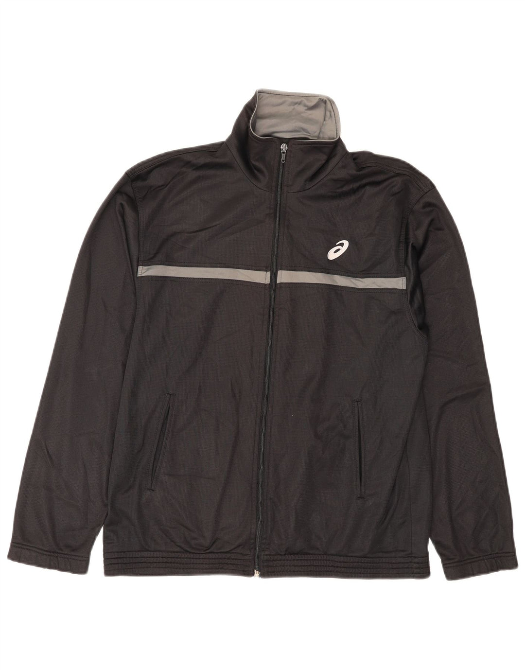 ASICS Mens Tracksuit Top Jacket Small Black Striped Polyester