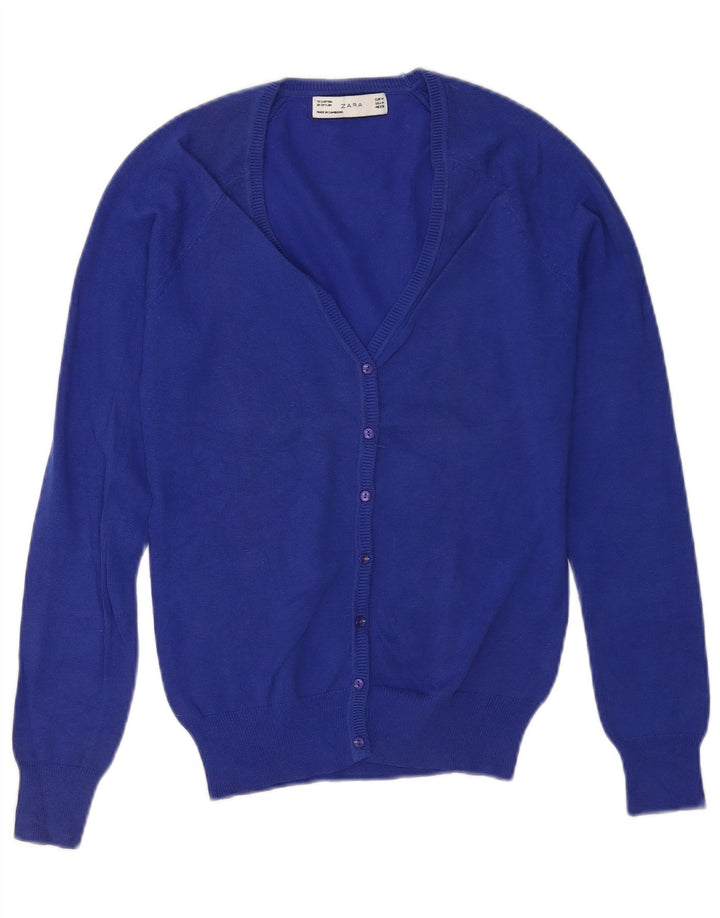 Zara Damen-Cardigan-Pullover UK 12 Mittelblaue Baumwolle