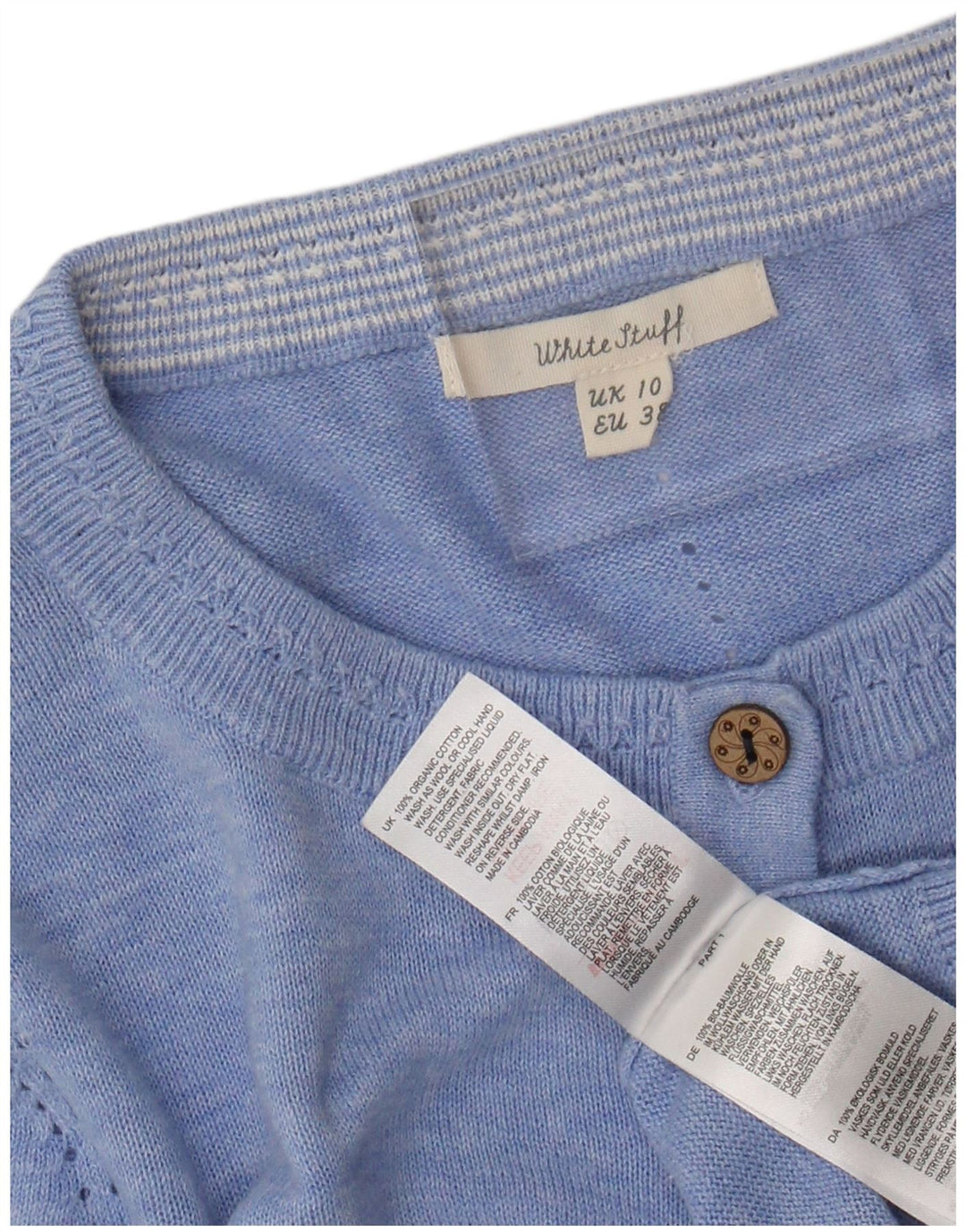 WHITE STUFF Damen-Cardigan-Pullover, Gr. 10, klein, blau gefleckte Baumwolle