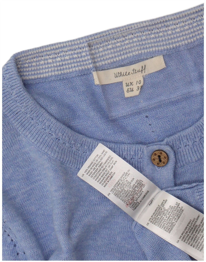 WHITE STUFF Damen-Cardigan-Pullover, Gr. 10, klein, blau gefleckte Baumwolle
