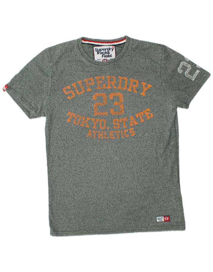 SUPERDRY Herren Grafik-T-Shirt-Oberteil aus mittelgrün gesprenkelter Baumwolle