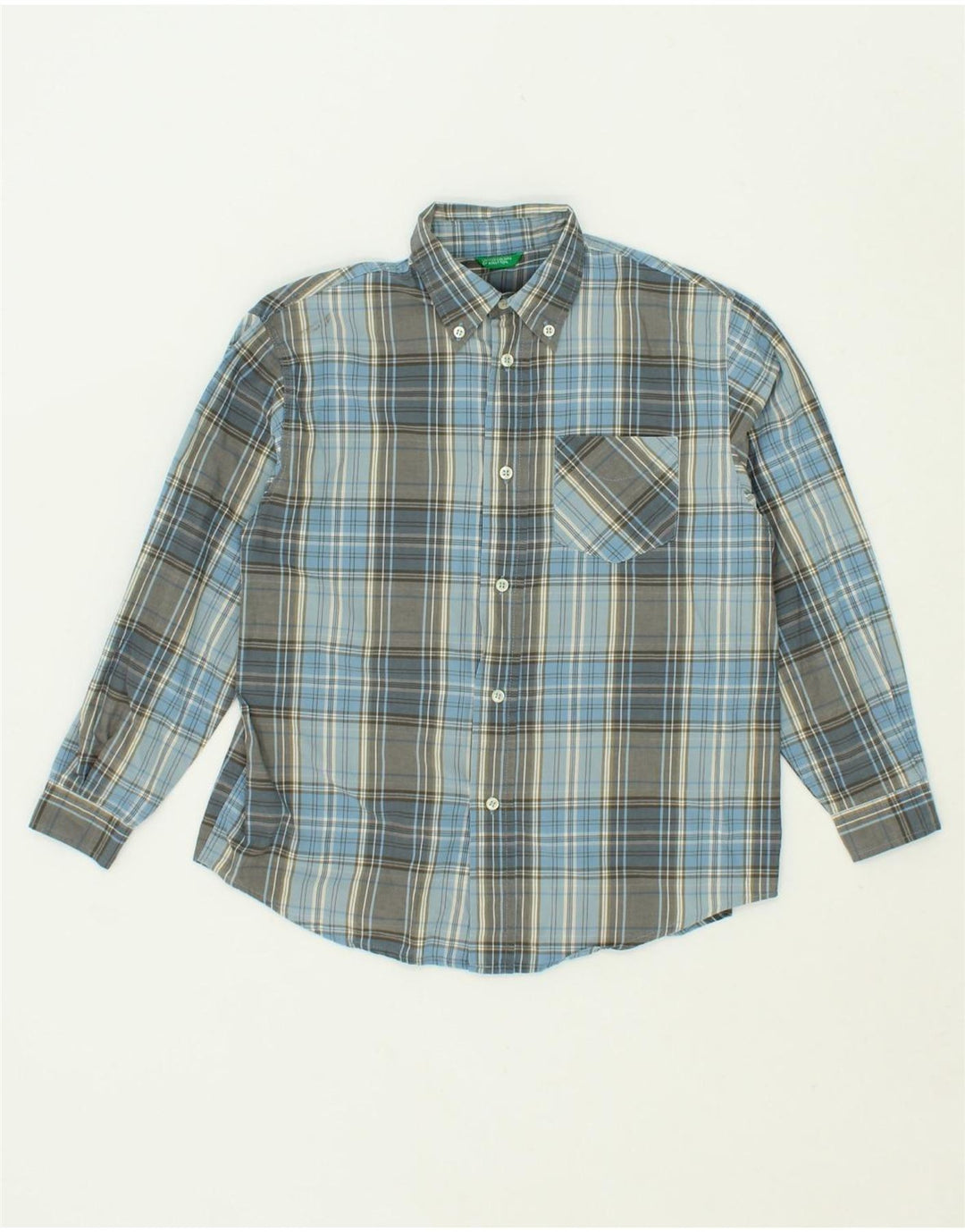 BENETTON Boys Shirt 7-8 Years Medium  Blue Check Cotton Vintage Benetton and Second-Hand Benetton from Messina Hembry 