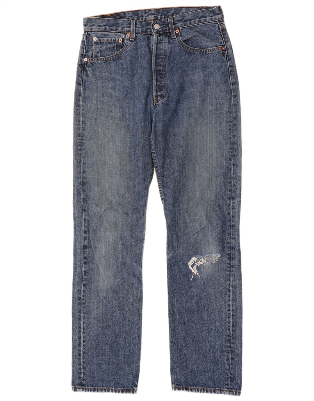 Levi's Damen 501 Distressed Straight Jeans W31 L32 Blaue Baumwolle