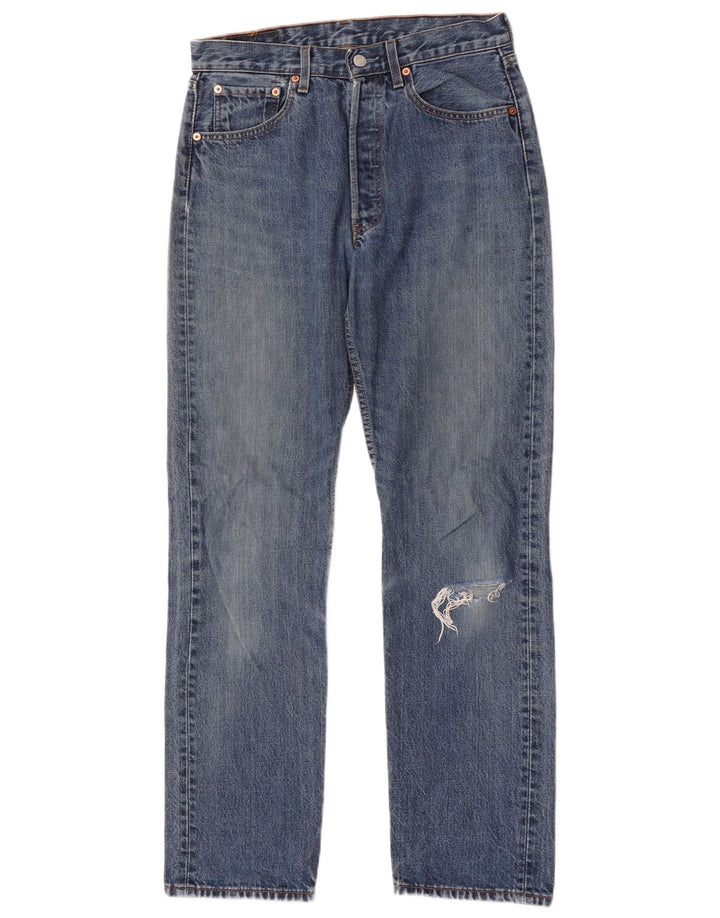 Levi's Damen 501 Distressed Straight Jeans W31 L32 Blaue Baumwolle