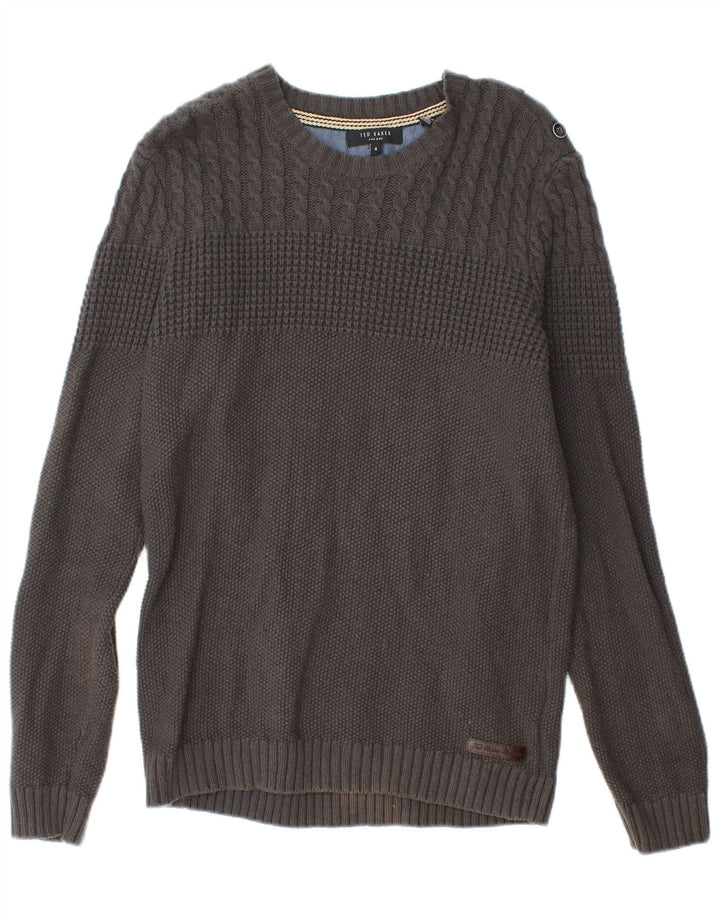 Ted Baker Damen-Pullover mit U-Boot-Ausschnitt, Größe 4, groß, graue Baumwolle