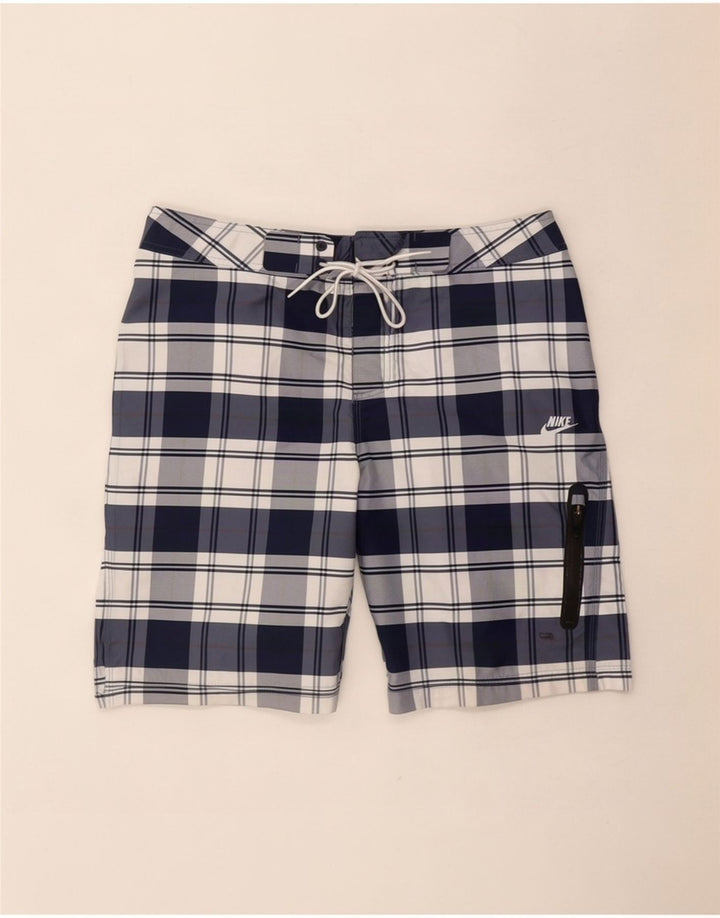 Nike Herren-Badeshorts, mittelgroß, marineblau, kariert, Polyester