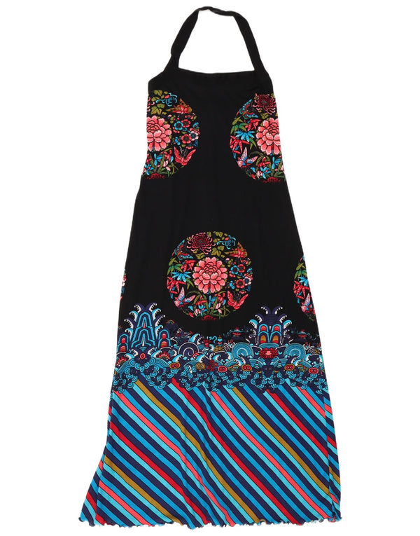 Vintage Damen Maxi Neckholder Kleid UK 10 Small Black Floral