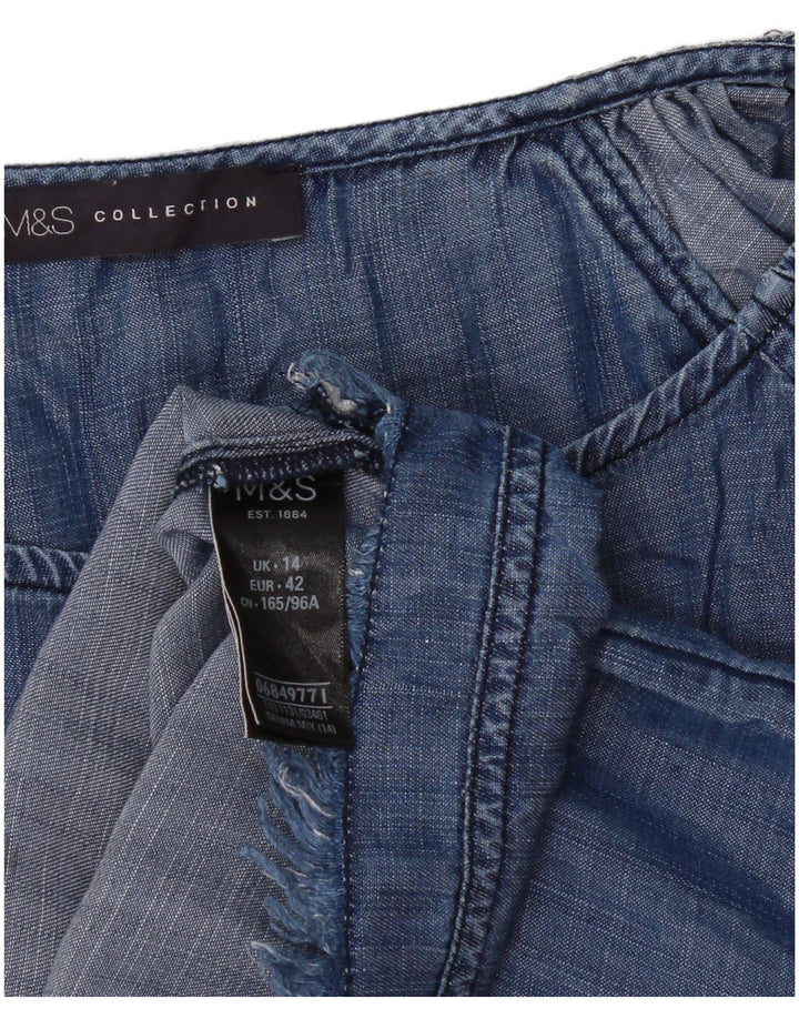 Marks & Spencer Damen Langarm-Blusenoberteil UK 14 Mittelblaues Blumenmuster
