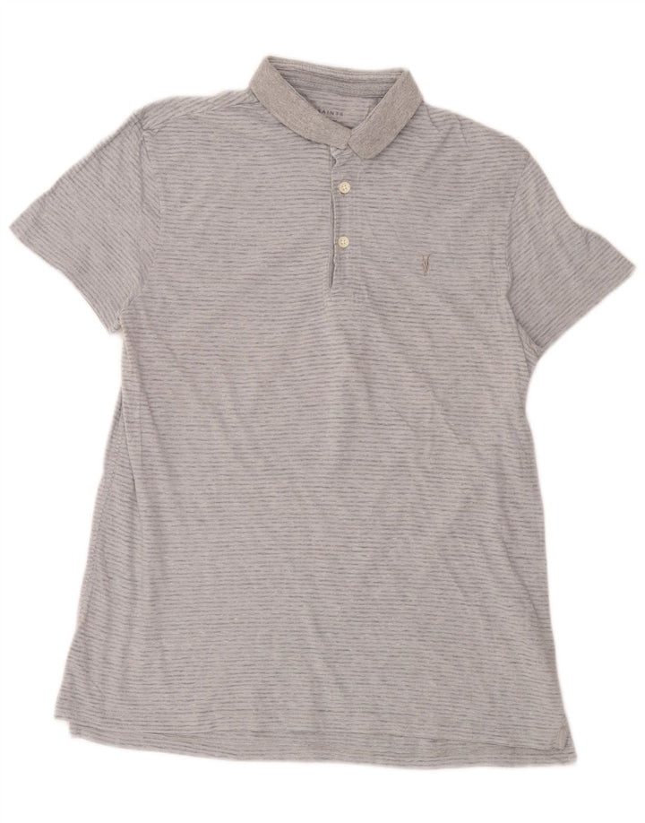 All Saints Herren-Poloshirt, kleine graue Nadelstreifen-Baumwolle