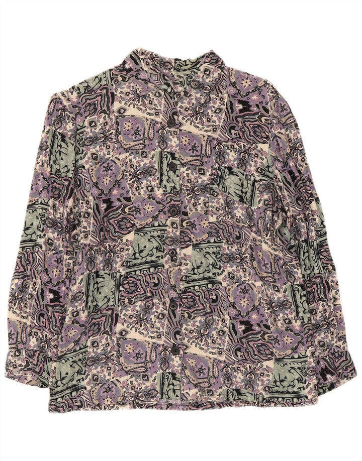 Vintage Damen 3/4 Ärmel Shirt UK 14 Medium Mehrfarbig Patchwork
