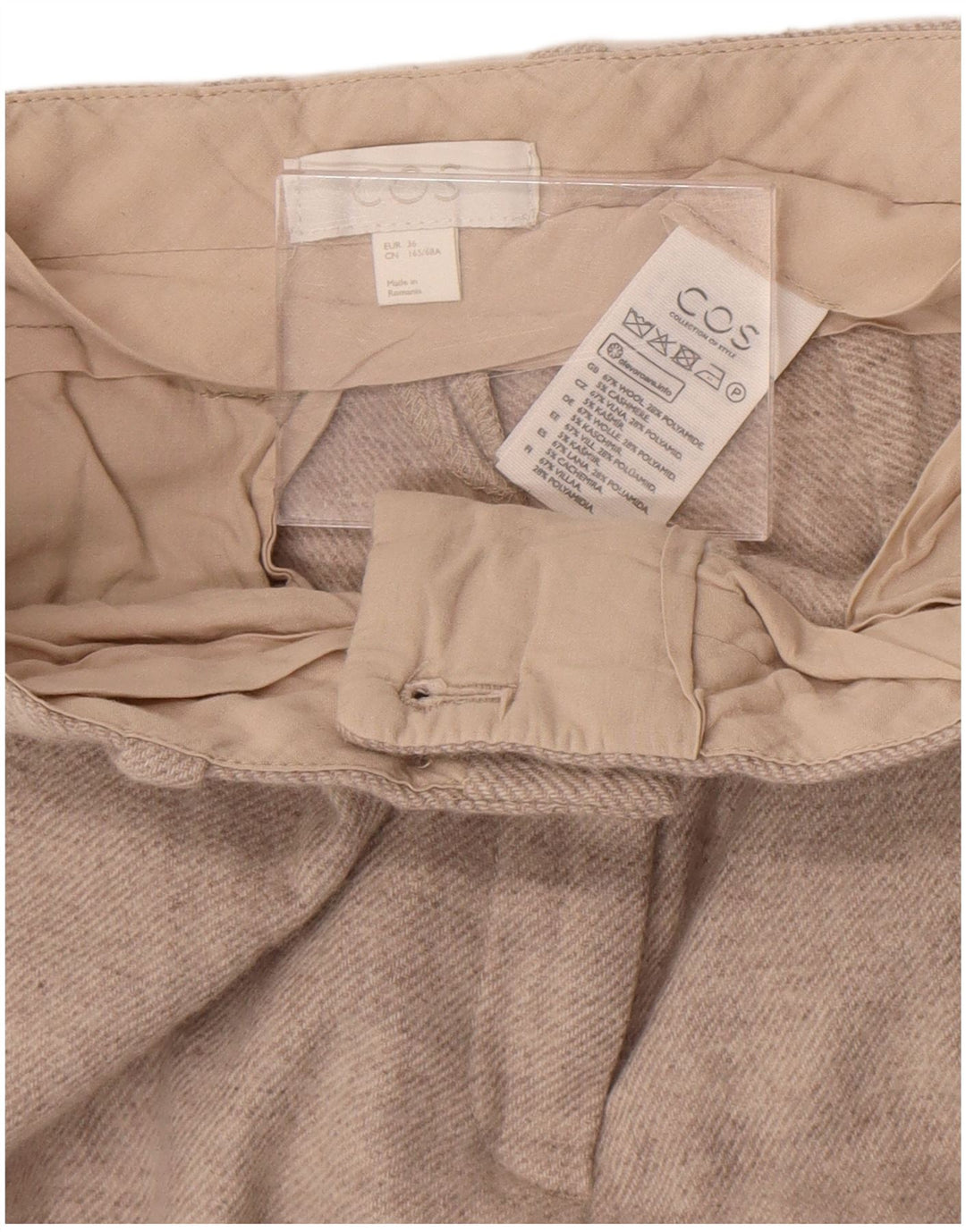 Cos Damen-Hose, kurz geschnitten, EU 36, Größe S, W26, L24, Beige, Wolle