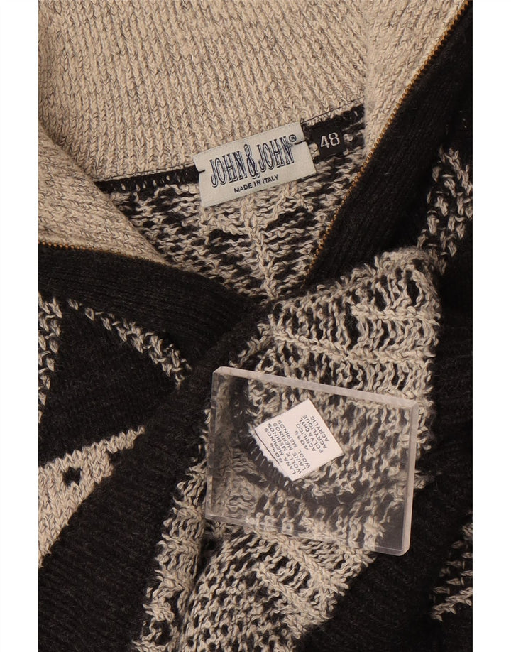 Vintage Herren-Pullover mit Reißverschluss, Größe 48, mittelschwarz, Argyle/Diamant