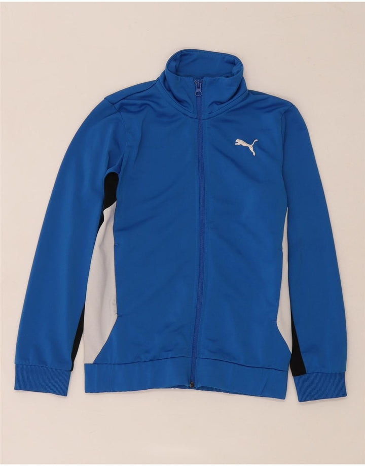 Puma Jungen-Trainingsanzug-Top-Jacke, 9–10 Jahre, blaues Farbblock-Polyester